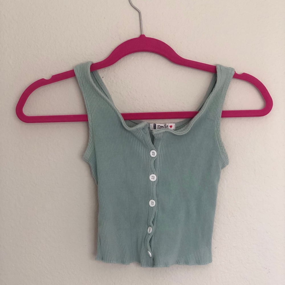 green buttoned crop top